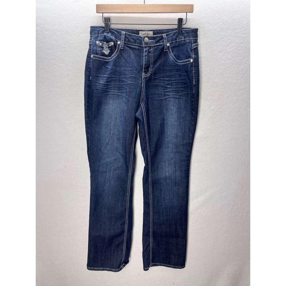 Earl Jean Straight Leg Jeans Women 10 Blue Embellished Dark Wash 3408